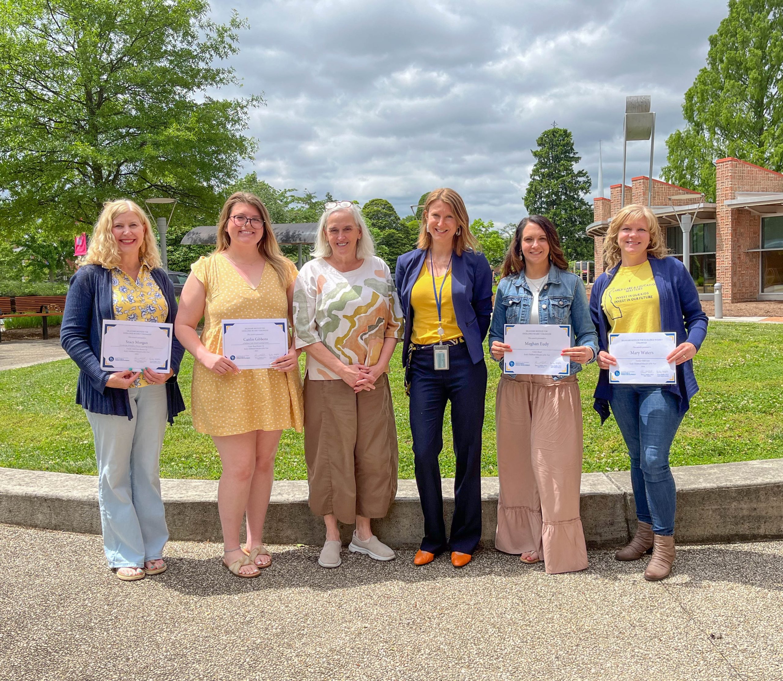 Pictured are our winners: Mary Walters, Meghan Eudy, runners-up: Stacy Morgan, Caitlin Gibbons, First Spouse: Tracey Quillen Carney, and Associate Secretary, Early Childhood Support, Delaware Department of Education: Caitlin Gleason.